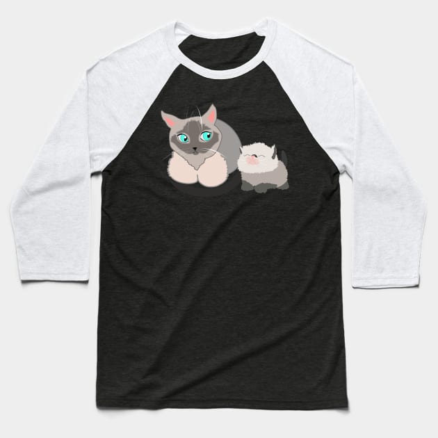 Mother cat and kitten siamese cats Baseball T-Shirt by Orangerinka